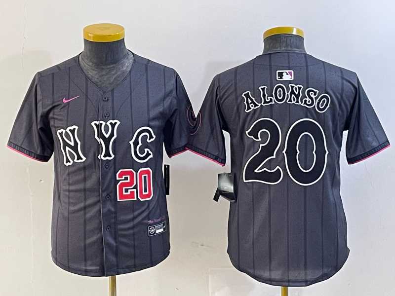 Youth New York Mets #20 Pete Alonso Number Grey 2024 City Connect Cool Base Stitched Jerseys